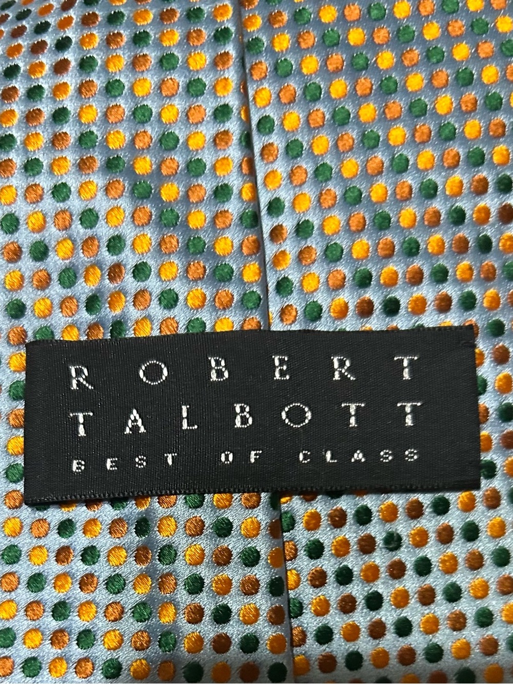Robert Talbott Silver Tie with Green and Gold Dot Pattern